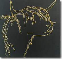 Galloway mit Goldstift auf Holz